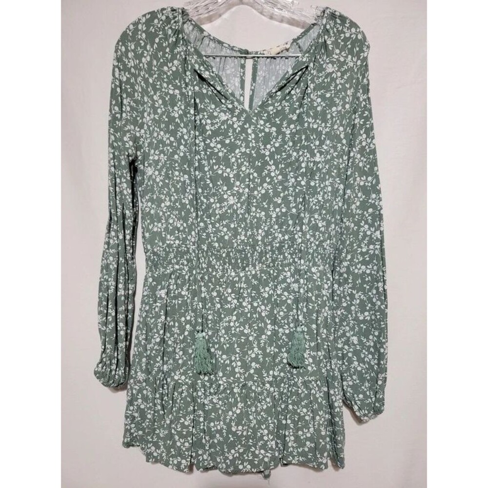 Main Strip Womens Lg Green Floral Long Sleeve Dress Cottagecore Boho Fairycore